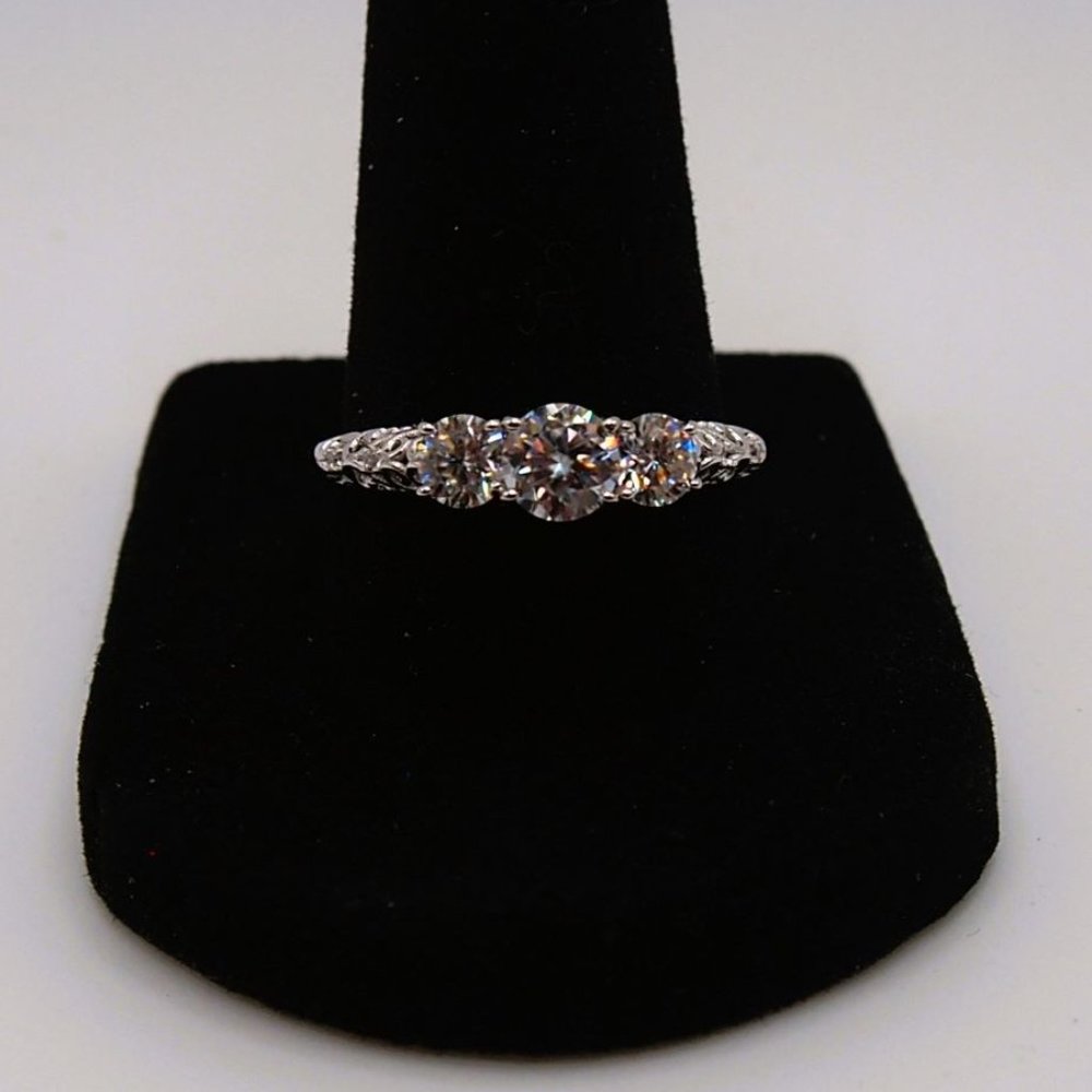 Stunning Petite 3 Stone GRA Certified 1.10Ctw Moissanite Diamond Ring - Picture 7 of 16